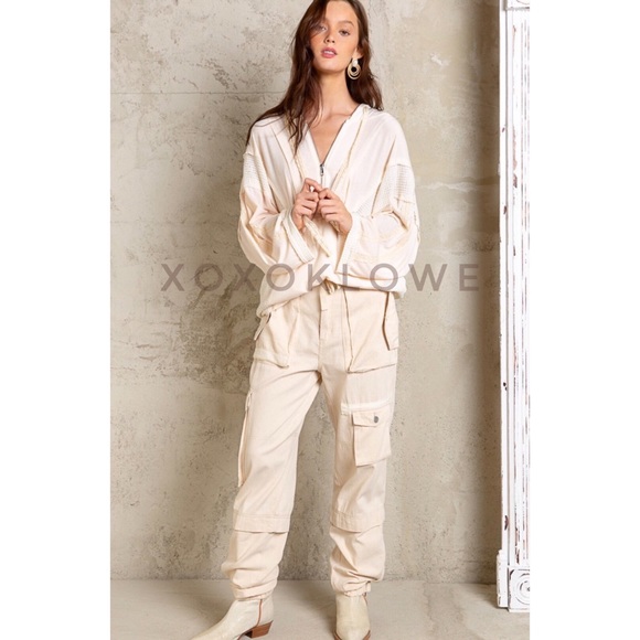 POL Cream Hoodie Pullover Half Zip Oversized Fit - Picture 6 of 11